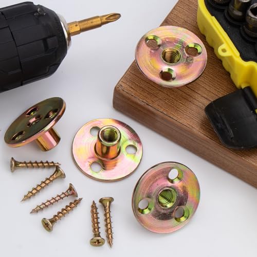 HINZIC 8 Sets Leg Mounting Plates, Furniture Legs Attachment Industrial Strength T-Plate M8 Sofa Legs with Hanger Bolts Screws for Leg Chair Couch Cabinet Couche Repair