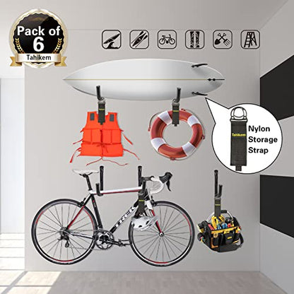 6 Set Garage Wall Mounts, 9 Large Wall J Hooks, Black - Heavy Duty Extension Cord Hangers for Ladders, Mowers, Cables - size: 9 Inch- 6 Set
