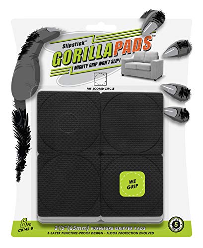 GorillaPads Non-Slip Furniture Pads/Grippers, Rubber Floor Protectors for Under Furniture, Black (2.5" Pre-Scored) - size: 8 Count (Pack of 1)