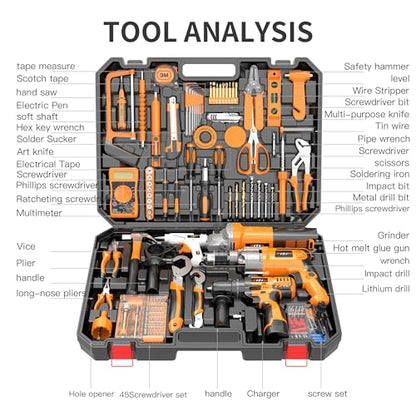 IZIO 42-Piece General Home Repair Tool Set with Drill, Grinder & Multimeter - Ideal Gift Idea for Men, Dad, Husband, Homeowners - Complete DIY Hand Tool Kit for Housewarming, Birthday, Christmas