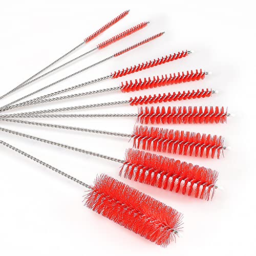 CiaraQ Bottle Cleaning Brushes, 8 Inch Nylon Tube Brush Set, Cleaner for Narrow Neck Bottles Cups with Hook, Set of 10pcs. - color: Red, size: 8.0 Inch (10pcs)