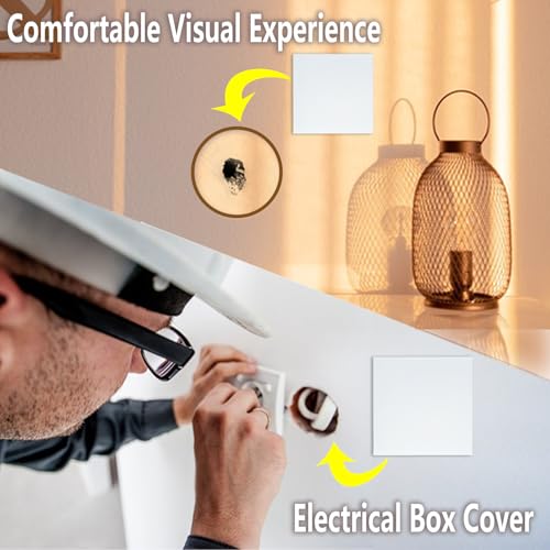 8 Pcs Ceiling Cover Plate, Screwless Wall Hole Cover, Plastic Flat Blank Wall Plate 5.91" with 50 Double-Sided Adhesive Stickers (Square) - style: Square