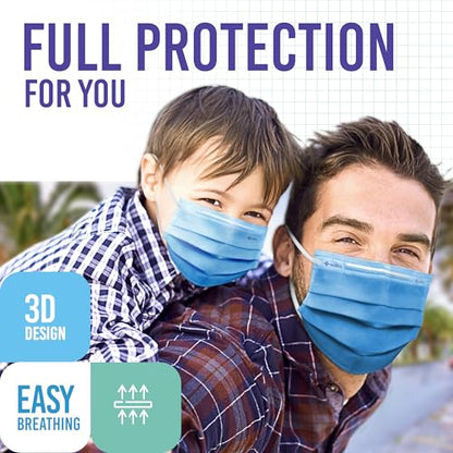 Medtecs Kids Face Mask Disposable - 2 Sizes Option (Child/Youth) 50 PCs - Comfy 3-Ply Breathable Children Masks, The Better Choice - Youth | Cobalt Blue - color: 08. Cobalt Blue, size: Youth - 50 PC