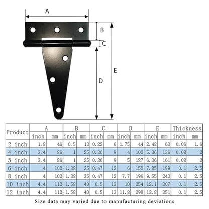 HLMOptimo Heavy Duty T Hinge Tee T Strap Shed Gate Barn Fence Door Hinge Wrought Rustproof All Size Black (6 pcs, 8 inch) - size: 8 Inch, style: 6 pcs