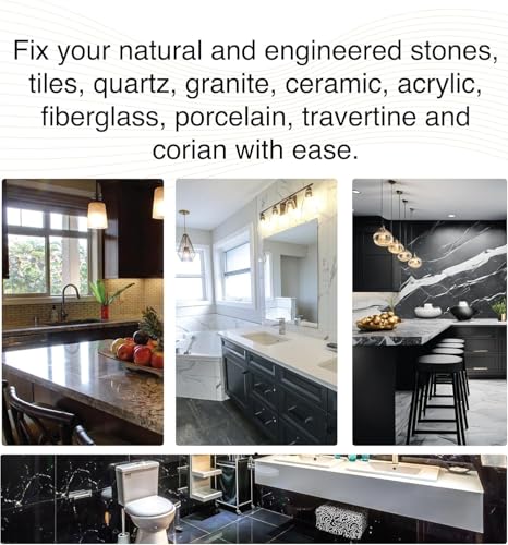 Granite Countertop Repair Kit (Clear Color + Polisher) - Made by Engineers I Also for Marble, Quartz, Acrylic, Fiberglass, Porcelain, Tile & Ceramic Surfaces I Easy Process & Quick Results - color: Clear