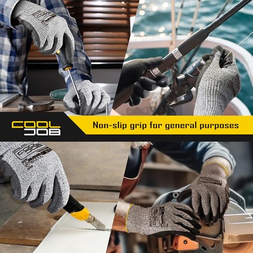 COOLJOB 12/120 Pairs Cut Resistant Safety Work Gloves with Grip, 13 Gauge Seamless Shell with PU Coating, ANSI A2 A4 A6, Gray - size: Small (Pack of 12), style: Ansi A4 Cut Level