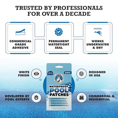 Burro Adhesives 10-Pack Waterproof White Pool Patches - Professional Grade PVC Repair Kit with 2.75" x 4" Heavy Duty Patches for Commercial & Residential Vinyl Liner Pools, Works Underwater & Dry - color: White