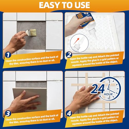 Heavy Duty Construction Adhesive, 10.5 oz Waterproof Tile Adhesive, Versatile Cement Glue for Tile, Concrete, Stone, Wood, Floor, Wall and Granite, Strong Bond, Indoor & Outdoor Use,Construction Glue