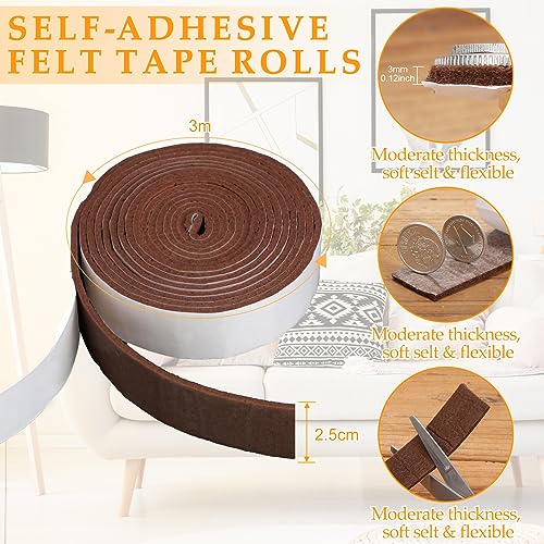 Zonon 4 Rolls 120 Inch Felt Strip with Adhesive Backing Felt Tapes Furniture Strip Rolls Self Stick Heavy Duty Polyester for Protecting Furniture and DIY Adhesive(Dark Brown,1 Inch) - color: Dark Brown, size: 1 Inch