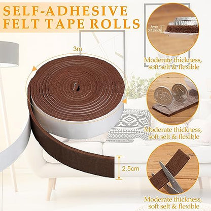 Zonon 4 Rolls 120 Inch Felt Strip with Adhesive Backing Felt Tapes Furniture Strip Rolls Self Stick Heavy Duty Polyester for Protecting Furniture and DIY Adhesive(Dark Brown,1 Inch) - color: Dark Brown, size: 1 Inch