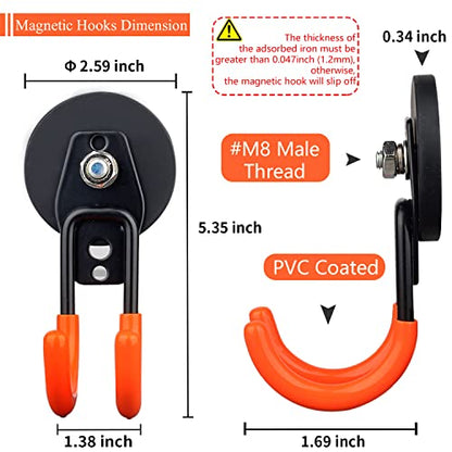MUTUACTOR Magnetic Hooks Heavy Duty,Strong Anti-Slip Rubber Coated Magnet with Double Garage Hooks,Sturdy Utility Storage Hooks for Workbench Pegboard Garden Hose Toolbox(2PCS,J-Shape,Orange) - style: 2.6in Magnet J Hooks 2PCS