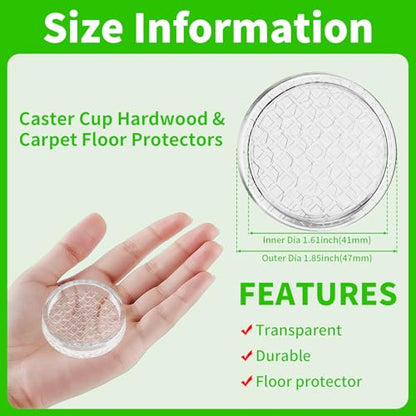1.6"x1.6" Round Rubber Furniture Caster Cups, 16 PCS Chair Coasters for Carpet - Clear Non Slip Furniture Pads with Grip, Carpet Protector for Furniture Legs - Protect Any Flooring - size: 1.6" 16pcs clear