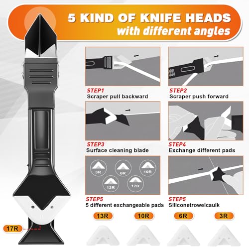 23 Pcs Tile & Grout Tool Sets, Silicone Caulking Remover Tools Stainless Steel Notch Trowel Molded Rubber Grout Float 6 Sponge Angled Tile Saw with 3 Blades for Floor Wall Installation