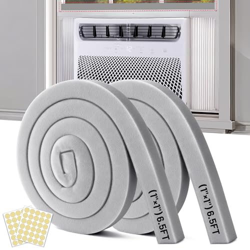 Air Conditioner Window Seal, 2 Roll of 1 in × 1 in × 6.5 ft Foam Stripe with Adhesive for Window AC Insulation, High Density Foam Tape Weather Stripping for Doors and Windows Insulation, AC Foam Tape - color: Grey 2P, size: (1"×1") 6.5FT