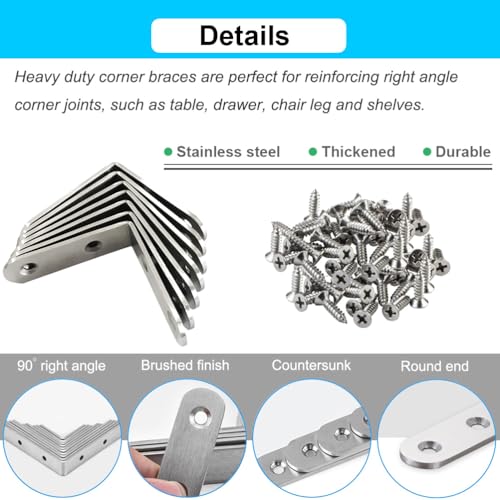 14 Pack L Bracket Corner Braces 2.5 Inch Stainless Steel Heavy Duty Shelf Bracket for Wood Shelves, Wall Hanging Support 90 Degree Joint Right Angle Brackets with Screws - size: Silver 2.5" x 2.5" x 0.8"