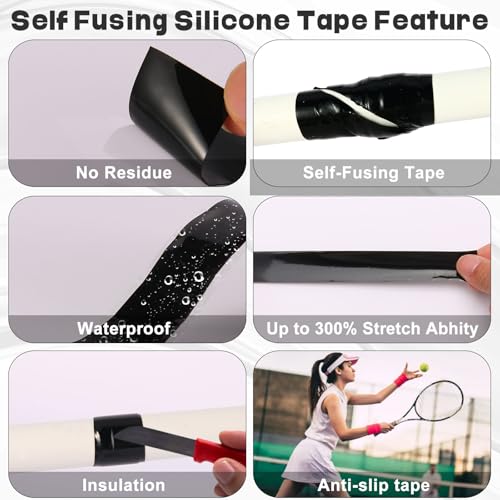 Self Fusing Silicone Tape,Rescue Tape,Self Amalgamating Tape,for Plumbing,Sealing Pipes,Wire Harness Wrapping,Hose Repair Stop Water Leak,Automotive,ElectricalCables,1" x 33',Black