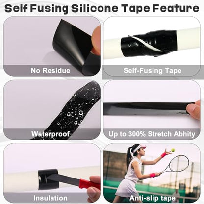 Self Fusing Silicone Tape,Rescue Tape,Self Amalgamating Tape,for Plumbing,Sealing Pipes,Wire Harness Wrapping,Hose Repair Stop Water Leak,Automotive,ElectricalCables,1" x 33',Black