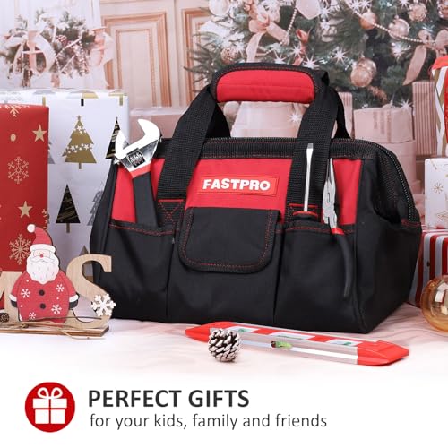 FASTPRO 236-Piece Home Repairing Tool Set, Mechanics Hand Tool Kit with 12-Inch Wide Mouth Open Storage Bag, Household Tool Set for DIY, Home Maintenance, Red - color: Red