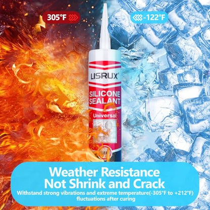 LISRUX Advanced Clear Silicone Caulk for Kitchen & Bathroom,10 fl oz Cartridge,12 Pack,100% Waterproof RTV Silicone Sealant,Stronger Adhesion,Shrink & Crack Proof - size: 12P, style: Clear