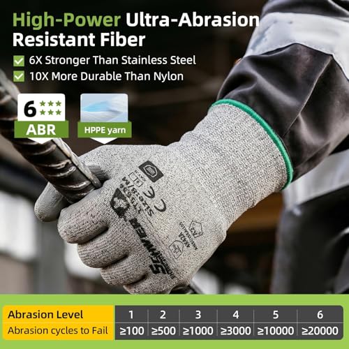 Schwer 6 Pairs Safety Work Gloves with Certified Level 6 Abrasion Resistance, ANSI A2 Cut Resistant Working Gloves with Grip for General Use, Construction, Gardening, Mechanic, 3D-Comfort, LT5636, S - size: Small, style: 6 Pairs