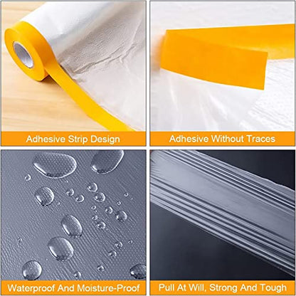 Tape and Drape, Pre-Taped Masking Film, 2 Rolls Automotive Best Tape and Drape Painters Paper, Paint Adhesive Protective Film Roll for Covering Skirting, Frames, Cars and Auto Body (59inchs x 65 feet) - size: 59 inches x 65 feet