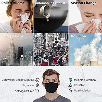 Black Reusable Breathable Cloth Face Protection，Adjustable Washable Male and Women Fashion Face Protection Cover - color: 6 Pcs