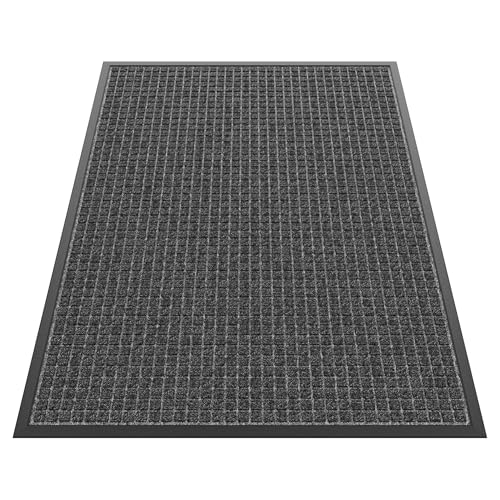 Sturdy Front Door Mat Outside Entrance, 4' x 3' All-Season All-Weather Doormat Waterproof, Stain and Fade Resistant, Natural Rubber Indoor Outdoor Welcome Door Mat Trap Dirt - color: Grey Squares, size: 48" x 36"
