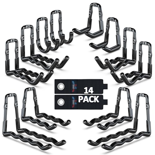3-H Super Heavy Duty Garage Wall Hooks 18 Pack, One-Piece Construction Garage Wall Hooks, Garage Hanger & Organizer Wall Mount for Ladders, Bikes, Chairs, WeedEaters, Shovels, Garden Tools (Black) - color: Black, size: 16