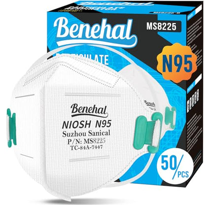 benehal NIOSH Approved N95 Mask Particulate Respirators, Pack of 50 N95 Face Masks, Individually Wrapped, White - size: 50 Count (Pack of 1)