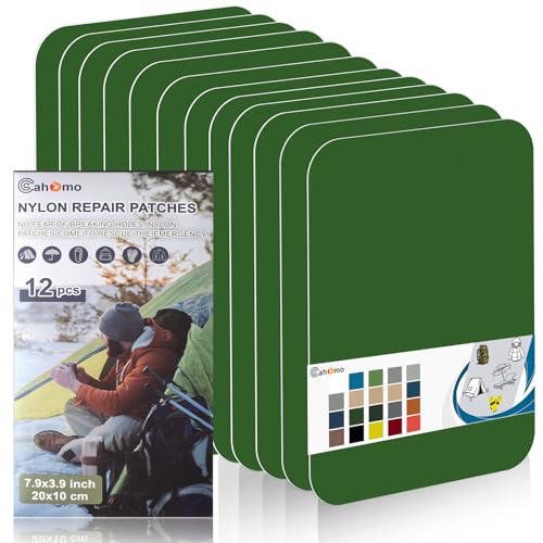 Cahomo 7.9x3.9 inch 12 PCS Nylon Repair Patch Nylon Repair Tape Self Adhesive Fabric Tapes Outdoor Camping Gear Fabric kit for Tent, Umbrella, Down Jackets, Sleeping Bag, Knapsack（Grass Green） - color: Grass Green, size: 7.9x3.9 inch