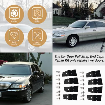 XTPTFABS Car Pull Strap 2 Door Repair Kit/Car Door Pull Strap End Caps Repair Kit Compatible with 2003-2011 Lincoln Town(4PCS total) (4) BLACK