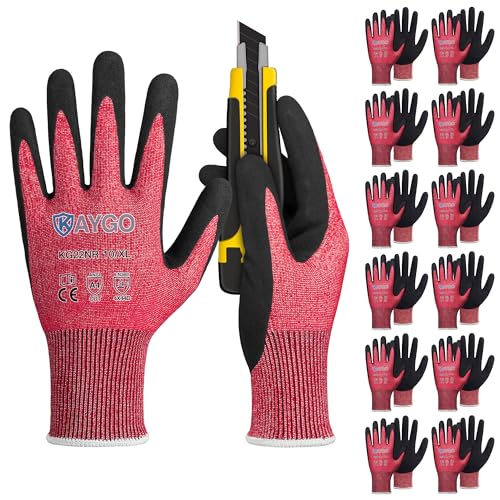 KAYGO Cut Resistant Gloves Micro Finishing Nitrile Coated,Safety Work Gloves with Firm Grip,ANSI Cut A4,KG22N,Ideal for Construction,Warehouse,Wood Carving,DIY - color: Red Ansi A4, size: X-Large