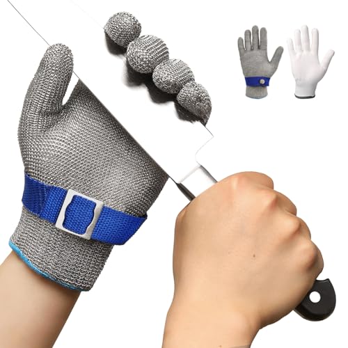 Schwer ANSI A9 Cut Resistant Glove, Food Grade Stainless Steel wire Mesh Metal Gloves, Knife Cutting Gloves for kitchen Mandoline Slicing Butcher Meat Cutting Oyster Shucking Fish Fillet（M, 1 PCS） - size: Medium (Pack of 1), style: 2.0 Steel Wire+hppe