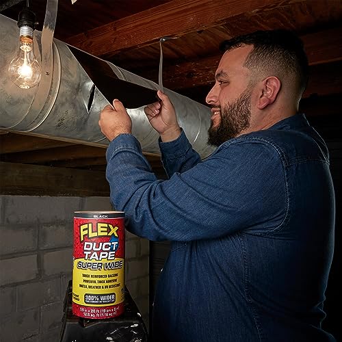 Flex Duct Tape, Super Wide, 7.5 Inches x 20 Feet, Black, Heavy Duty Strong, Multi-Surface, Water, Weather and UV Resistant, Tearable, Perfect for Boxes, No Residue - color: Black, size: 7.5" x 20'