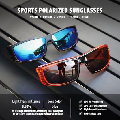 Polarized Sports Sunglasses for Men Women Unbreakable Frame Cycling Fishing Wrap Around Sunglasses UV400 Protection - color: 1-gray Striae Frame/Blue Mirror Lens