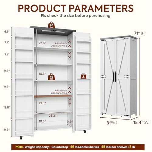 NEWOWNDS Craft Storage Cabinet with LED Lights – 72" Adjustable Shelves Sewing Organizer, Multi-Purpose Sewing Cabinet for Craft Room/Home Office Storage