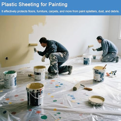 4 Pack Plastic Drop Cloth for Painting, Clear Thick Plastic Sheeting, Large Painters Paint Tarp, Dust Cover for Couch Floor Carpet, Furniture Protectors - Home Renovation Remodeling Cleaning, 8x12 Ft