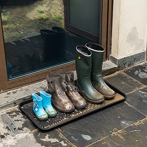 All Weather Boot Tray, 2 Pack Water Resistant Plastic, Multi-Purpose for Shoes, Pet Feeding Trays, Garden-Mudroom Entryway, Garage, Indoor or Outdoor - Medium, 24"x16" - (Black) - style: 2 pack - 24 x 16