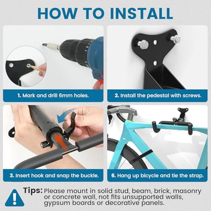 Housolution Bike Wall Mount - [1 Pack] EVA Foam Padded up to 48.5 lbs, Carbon Steel, Valve Mechanism, Heavy-Duty Adjustable Bike Wall Hanger for Road, Mountain and Hybrid Bikes, Garage & Apartment - size: 1 pack