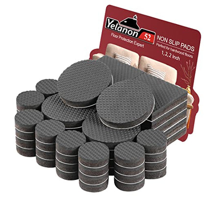 Yelanon Non Slip Furniture Pads -52 pcs(1+2+2)" Furniture Grippers Hardwood Floors, Non Skid Furniture Legs,Self Adhesive Rubber Furniture Feet,Anti Slide Furniture Protectors for Keep Couch Stoppers - size: 32pcs 1" Round & 10pcs 2" Round & 10pcs 2" Squa