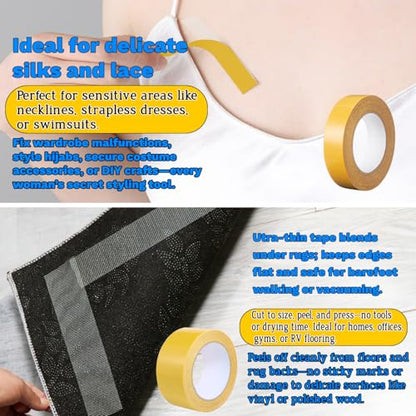 Qoqooice Double Sided Fabric Tape Heavy Duty Mounting Tape 1"/2“ x 50FT Resistente Clear Super Stick Tape with Fiberglass Mesh High Tack Strong Adhesive for Clothes Carpet Arts - size: 1 Inch and 2 Inch x50FT
