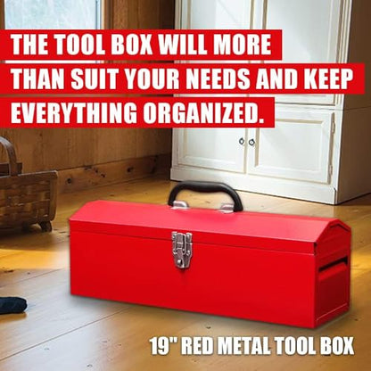 Portable Tool Box, 19in Metal Tool Box, Ideal for Trailer, Mechanic, DIY-ers, Car Toolbox, Workshops, Garages, Repair Shops,Red - size: 1P-19in-Red