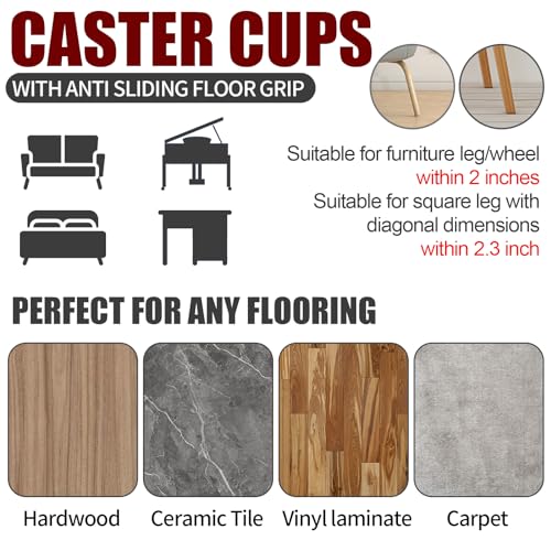 2 x 2 Rubber Caster Cups, Round Non Slip Furniture Pads, Non Skid Furniture Cups, Anti-Slip Gripper Furniture Caster Floor Grip, Anti Skid Leg Coasters Floor Protector for Bed Couch Stoppers(4 Pack) - size: Brown-2x2 inch