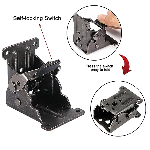 4 Pack Folding Brackets for Table Bed Leg Feet, Self-Lock Hinge Hardware with Screws, Lock Extension Support Foldable Bracket for Furniture Leg, Cabinet, Workbench - size: Pack of 4
