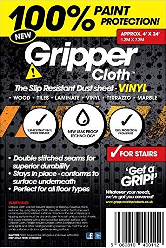 Vinyl DUST Sheet Non Slip - Safety Paint Proof DUST Sheet Trade OR DIY by GRIPPER CLOTH 4' x 24' (120CM x 720CM)