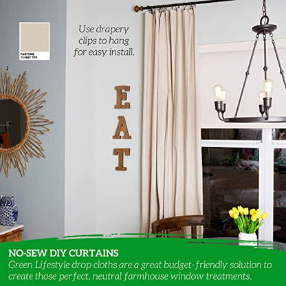 All Purpose Canvas Drop Cloth 12x15 Tarp, Canvas Fabric Drop Cloth Curtains, Drop Cloth for Painting & Painting Tool Kit with Roller Covers, Roller Frames, Brushes and Tray for Household Painting