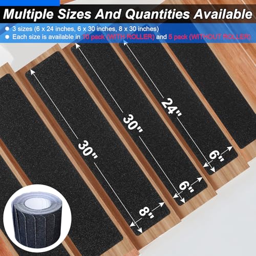 SMILOOL Outdoor Stair Treads Non-Slip Step Strips for Wooden Steps 5 Pack 6” x 24” Anti Slip Grip Tape Precut for Outside Stairs, Non Skid Stair Tread Mats Weather Resistant for Outdoors, Black - size: 6" x 24"