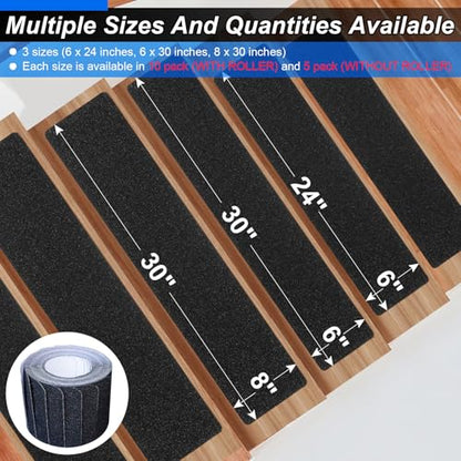 SMILOOL Outdoor Stair Treads Non-Slip Step Strips for Wooden Steps 5 Pack 8” x 30” Anti Slip Grip Tape Precut for Outside Stairs, Non Skid Stair Tread Mats Weather Resistant for Outdoors, Black - size: 8" x 30"