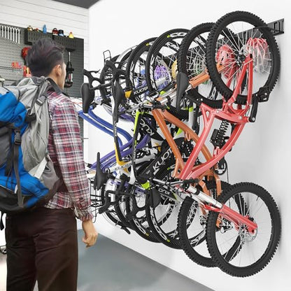 Ultrawall Bike Storage Rack, Wall Mount Bicycle Rack Vertical Bike Hanger for Garage, Home, 6 Bike Racks & 6 Helmet Hooks, Holds Up To 660lbs - size: 64in for 6 Bikes & 6 Helmets