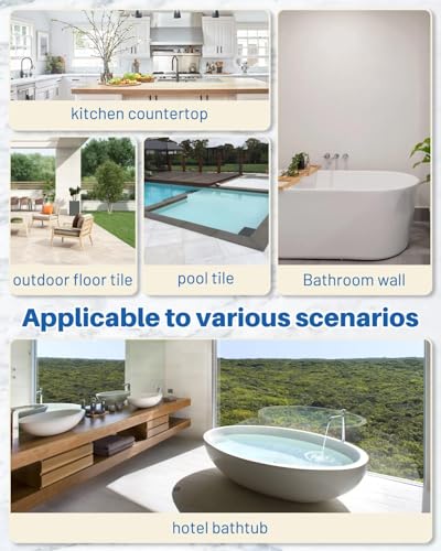 Tile Paint, 17oz Tub and Tile Paint Refinishing Kit with Tools, Easy to Use for Countertop Bathroom Bathtub Kitchen Sink, Semi-Gloss White, Low Odor，25-30sq.ft - size: 17.3 Fl Oz (Pack of 1)